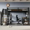 Hochbett mit Schreibtisch und Regal (120x200 cm) Kinderbett mit Rausfallschutz, Lattenrost und Treppe, Metallbett Bild 2