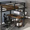 Hochbett mit Schreibtisch und Regal (120x200 cm) Kinderbett mit Rausfallschutz, Lattenrost und Treppe, Metallbett Bild 5