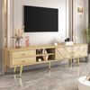 TV-Schrank 160 cm mit Goldfüßen, Zwei Schubladen und Einzigartig Gestalteten Türen Bild 3
