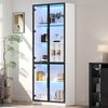 Vitrine, Glasvitrine mit LED-Beleuchtung Doppeltüren Glasregal Weinhalterung, Glas+Holz, Natur, 80x35x200cm Bild 5