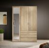 Stella Trading VESALA Kleiderschrank mit Spiegeltür in Mauvella Eiche Optik - Vielseitiger Drehtürenschrank 3-türig für Ihr Schlafzimmer - 135 x 195 x 56 cm (B/H/T) Bild 5