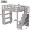 Bett 90x200 cm Hochbett mit Stauraumtreppe und Sicherheitsgeländer – Massivholz, platzsparend Bild 4