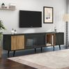 TV-Schrank Grau/Holz, 200x40x55,5 cm, für TV ab 90 Zoll mit herunterklappbarer Glastür Bild 2