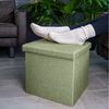 INTIRILIFE Faltbarer Sitzhocker 38 x 38 x 38 cm in FRÜHLINGS GRÜN - Sitzwürfel mit Stauraum und Deckel aus Stoff in Leinen Optik - Sitzcube Fußablage Aufbewahrungsbox Truhe Sitzbank Bild 4