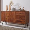 Wohnling Sideboard FB51420 Sheesham Massivholz 140 x 75 x 40 cm Landhaus Kommode | Design Anrichte mit 3 Schubladen & 2 Türen | Hohe Schubladenkommode Holz | Kommodenschrank Massiv Wohnzimmer Bild 2