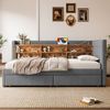 Daybett 90x200 cm mit 2 Schubladen, USB- & Typ-C-Anschlüssen, gepolstertem Leinenbezug und elegantem Knopfdesign,Grau Bild 4