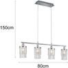 LED Balken Pendelleuchte 4-flammig mit Acryl Kristall Behang, Breite 80cm Bild 4