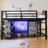Merax Hochbett 90x200 cm mit LED-Beleuchtung (Jugendbett Einzelbett, 1-St) Metallbett Kinderbett mit Stoff-Stauraum, Sitzkissen, Aufhängebereich Bild 2