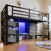 Merax Hochbett 90x200 cm mit LED-Beleuchtung (Jugendbett Einzelbett, 1-St) Metallbett Kinderbett mit Stoff-Stauraum, Sitzkissen, Aufhängebereich Bild 4