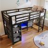 Merax Hochbett 90x200 cm mit LED-Beleuchtung (Jugendbett Einzelbett, 1-St) Metallbett Kinderbett mit Stoff-Stauraum, Sitzkissen, Aufhängebereich Bild 3
