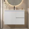 Badezimmerschrank wandhängend, Volllackierung, LED-Radarsensor-Beleuchtung, zwei Schubladen, leise Gleitschienen, linke und rechte Ablage, Waschtisch, integriertes Waschbecken, Weiß, 76 x 46 x 50 cm Bild 4