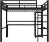 Hochbett mit Schreibtisch, Mehrfachsteckdose, Regal und Rausfallschutz, Metallbett, Jugendbett (schwarz, 140x200 cm) Bild 5