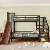 Metall-Hochbett für Kinder mit Rutsche und Stauraumtreppe 90*200CM , Etagenbettgestell mit Schutzgittertür, integrierten Regalen, platzsparendes Kinderbett für Jungen- und Mädchenzimmer Schwarz Bild 3