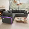 Merax Ecksofa mit LED-Beleuchtung und USB- & USB-C-Ladeanschluss, 198×198×83cm 1 Teile, L-förmiges Sofa Ecksofa, 5-Sitzer Couch mit Kissen, Cordstoff Bild 2