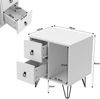 HOME NATURE WOHNKONZEPT Nachttisch Weiß 48x40x55 cm – 2 Schubladen & Offenes Fach, Schwarze Metallbeine, Moderner Bedside Table für Schlafzimmer Bild 2