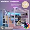 Merax Hochbett, 140 x 200 cm, Kinderbett mit Lagerregal, Hängendes Gitter, LED-Lichtleiste, Schreibtisch, Treppenkonstruktionen mit Stauraum,mit 2 USB-Anschlüssen und 1 Typ-C-Buchse, Weiß Bild 5