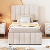 Polsterbett 90 x 200 cm mit Rollbett und Stauraumschubladen, hautfreundliche Leinenpolsterung, flaches Einzelbett, Kinderbett, Jugendbett, Gästebett (Beige) Bild 4