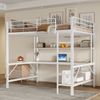 Kinder-Hochbett mit LED-Licht, USB & Steckdose,Hochbett mit Schreibtisch & Regalen, Jugendbett in Weiß Bild 4