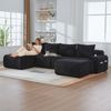 4-Sitzer-Sofa aus Cord 333x174x80 cm mit Cupholder & Seitentasche, schwarz Bild 3