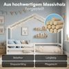 Bellabino 'Abia' Hausbett 90x200 cm mit Matratze, weiß, Kiefer Massivholz, Bodenbett in Hausoptik, Montessori Kinderbett mit Rausfallschutz und Lattenrost Bild 5