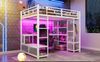 Merax Hochbett Kinderbett 140x200cm Jugendbett mit Stauraum, offenem Kleiderschrank, USB-Anschluss und LED-Beleuchtung, Weiß Bild 5