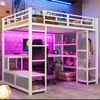 Merax Hochbett Kinderbett 140x200cm Jugendbett mit Stauraum, offenem Kleiderschrank, USB-Anschluss und LED-Beleuchtung, Weiß Bild 1