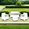 Dmora Outdoor-Lounge-Set Amer, Gartenkomposition mit 2 Sesseln, 1 Sofa und 1 Aufbewahrungstisch, Rattan-Effekt mit Kissen, 100 % Made in Italy, Weiß Bild 2