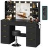 HOMALL Schminktisch Mit dreifarbiger LED-Beleuchtung, mit Spiegel, optional mit Hockern (Maße: 110 x 40 x 137 cm, mit 10 kugelförmigen Lampen, deren Helligkeit und Farbtemperatur einstellbar sind, sowie einer Schublade. Ausgestattet mit 1 USB-Anschluss... Bild 2
