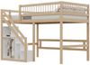 Flieks Hochbett Massivholz Einzelbett Kinderbett 90x200cm mit Stauraumtreppe Bild 5