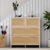 Kommode, 80x38x80 cm, weiße Kommode mit 4 Rattanschubladen, Massivholzgriffen & Kippsicherung Bild 2