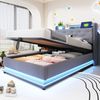 Kindereinzelbett 90×200 cm aus Leinenstoff mit LED-Beleuchtung und USB-Anschlüssen, grau Bild 2
