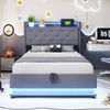 Kindereinzelbett 90×200 cm aus Leinenstoff mit LED-Beleuchtung und USB-Anschlüssen, grau Bild 3