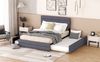 Bett 140x200 cm mit Ausziehbett und Schubladen – Leinenbezug, platzsparendes Plattformdesign Bild 4