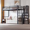 Hochbett 90x200 cm mit Treppe und Stauraum – Metallbett in Schwarz mit Holzdetails Bild 2