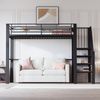 Hochbett 90x200 cm mit Treppe und Stauraum – Metallbett in Schwarz mit Holzdetails Bild 4