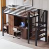 Hochbett 90x200 cm mit Treppe und Stauraum – Metallbett in Schwarz mit Holzdetails Bild 3