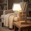 Tischleuchte Holzlampe, Textilschirm, braun weiß, H 83 cm Bild 2