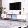 Merax TV Schrank in Mamoroptik, Fernsehschrank mit 4 Füßen, 4 Strukturierte Schubladen mit Goldenen Griffen und zwei Braune Türen aus Gehärtetem Glas, Modernes TV-Lowboard für Wohnzimmer, 170*37*47,5cm Bild 3