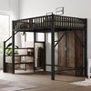 Hochbett 140x200 cm mit Kleiderschrank, Schublade und Sicherheitsleiter – Metall & Holz, Schwarz Bild 2