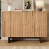 Flieks Sideboard mit geometrischer Strukturfront und verstellbaren Einlegeböden (1 St, 105 x 33,5 x 76 cm), französisches Mehrzweckschrank Wohnzimmerschrank Holzoptik Natur Bild 3