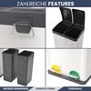 Mülleimer 2 Fächer Edelstahl - 2x 18L Inneneimer herausnehmbar | Pedaleimer Tretmülleimer Küche Abfalleimer mit Deckel Müllbehälter Kücheneimer Treteimer Büro Bild 5
