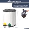 Mülleimer 2 Fächer Edelstahl - 2x 18L Inneneimer herausnehmbar | Pedaleimer Tretmülleimer Küche Abfalleimer mit Deckel Müllbehälter Kücheneimer Treteimer Büro Bild 3