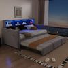 Merax Einzelbett Daybett 90x190cm Tagesbett Polsterbett Schlafsofa , Kopfteil mit integrierten Staufächern, LED-Lichtleiste und Ladesteckdosen, mit ausziehbarem Bett, Samt, Hellgrau Bild 3