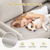 OUNUO Sofa 121cm Kleines Loveseat Sofa Couch aus Samt und Leinen mit 2 Zierkissen Bild 2