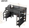 Merax Hochbett 140x200 cm mit LED-Licht und USB-Ladestation (Jugendbett Kinderbett Einzelbett, 1-St, 255 x 145 x 174,5 cm) Metallbett mit Treppe,offenem Kleiderschrank, Schreibtisch,Staufächern Bild 4