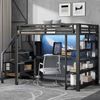 Merax Hochbett 140x200 cm mit LED-Licht und USB-Ladestation (Jugendbett Kinderbett Einzelbett, 1-St, 255 x 145 x 174,5 cm) Metallbett mit Treppe,offenem Kleiderschrank, Schreibtisch,Staufächern Bild 3