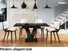 MEBLINI Esstisch Ausziehbar - 120-160x80x75cm - MASIV - Schwarz Hochglanz - Esszimmertisch Modern - Küchentisch - Säulentisch - Ausziehtisch - Dining Table Bild 2