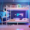 Etagenbett 140x200 cm mit Schreibtisch, Ablagefächern, LED-Lichtleiste & USB – Metall und MDF in Weiß Bild 3