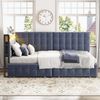 Schlafsofa 90×200 cm mit LED-Kopfteil, USB/Typ-C-Anschlüssen & Stauraum-Schubladen, modernes Polsterbett umbaubar Bild 3
