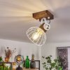»Cotes«, Deckenlampe im Vintage-Design aus Holz/Metall in Braun/Weiß m. Schirm in Gitter-Optik, Leuchte m. Holzbalken, Textilkabeln u. verstellbarem Strahler, 1 x E27 max. 60 Watt Bild 4